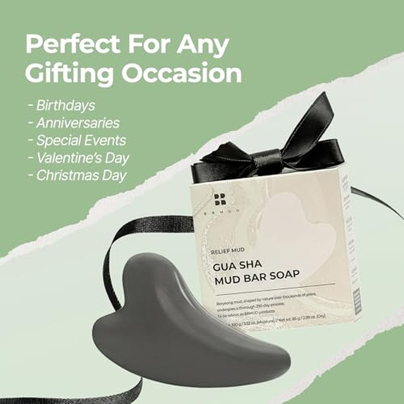 BRMUD Relief Mud Gua Sha Mud Bar Soap - Mud Mask Massager Cleansing Bar for Face and Body - V Line Lifting, Sebum Cleansing, Moisturizing - Shea Butter, Panthenol, Jojoba Seed Oil, 2.99 oz.