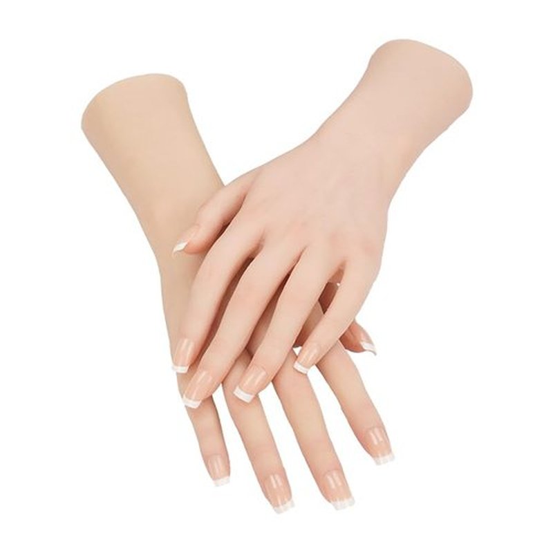 CUAIBB Realistic Female Silicone Hand Mannequin Hand Model Fake Hand with Skeleton for Manicurist Reusable Acrylic Nails Art Practice Jewelry Display - White Left Hand