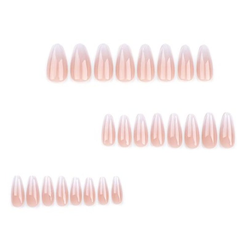 RikView Almond Press-on Nails - Medium French Tips, White Glossy Stick-on Nails, Full Coverage, 24 PCS