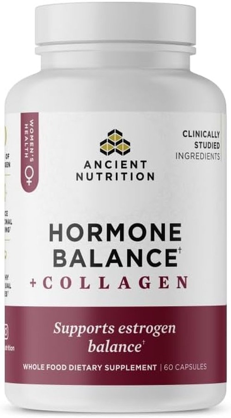 Ancient Nutrition Hormone Balance Collagen Supplement - Hydrolyzed Peptides for Energy Support | 60 Capsules