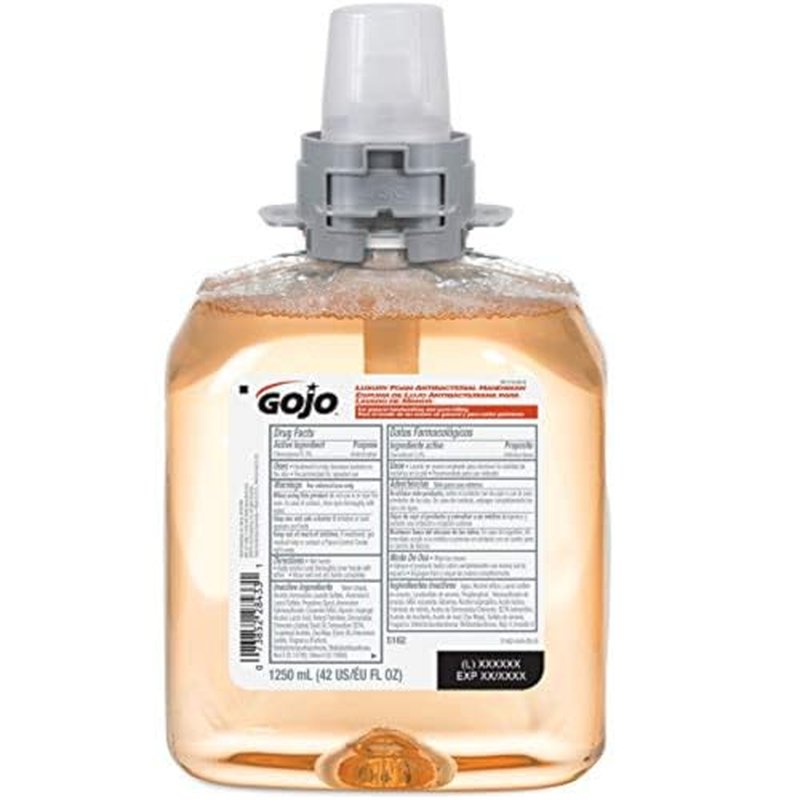 GOJO Luxury Foam Antibacterial Handwash, Fresh Fruit Fragrance, 1250 mL Foam Hand Soap Refill FMX-12 Push-Style Dispenser (Pack of 4) – 5162-04
