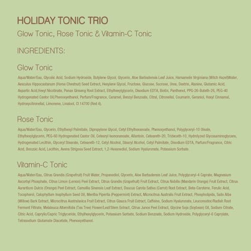 Pixi Beauty Tonic Trio | Holiday Edition Gift Set with 3 Pixi Favorite Tonics | Glow Tonic, Vitamin- C Tonic, Rose Tonic | Calming, Hydrating, Gentle Exfoliating and Smoothing