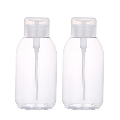 2Pcs 500ml (16.9oz) Nail Polish Remover Pump Bottle Dispenser Empty Push Down Pump Dispenser Bottle with Flip Top Cap for Nail Polish and Makeup Remover, Clear