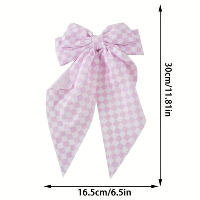 Pink Checkered Plaid Jumbo Bow Pinks Big Bows Large Pink White Buffalo Plaid Huge Bows PHB09 (Hair Scarves Bow)