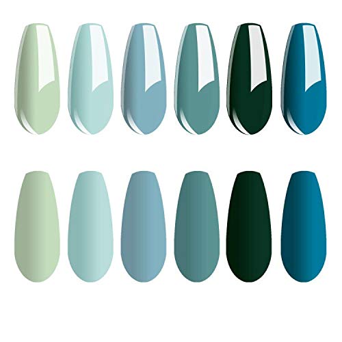 Vishine Gel Nail Polish Teal Blue Olive Green Soak Off Gift Set UV LED Art Varnish Colors UV Light LED Lamp Base Top Coat Needed Starter DIY Nails Art Home Salon Manicure Kits