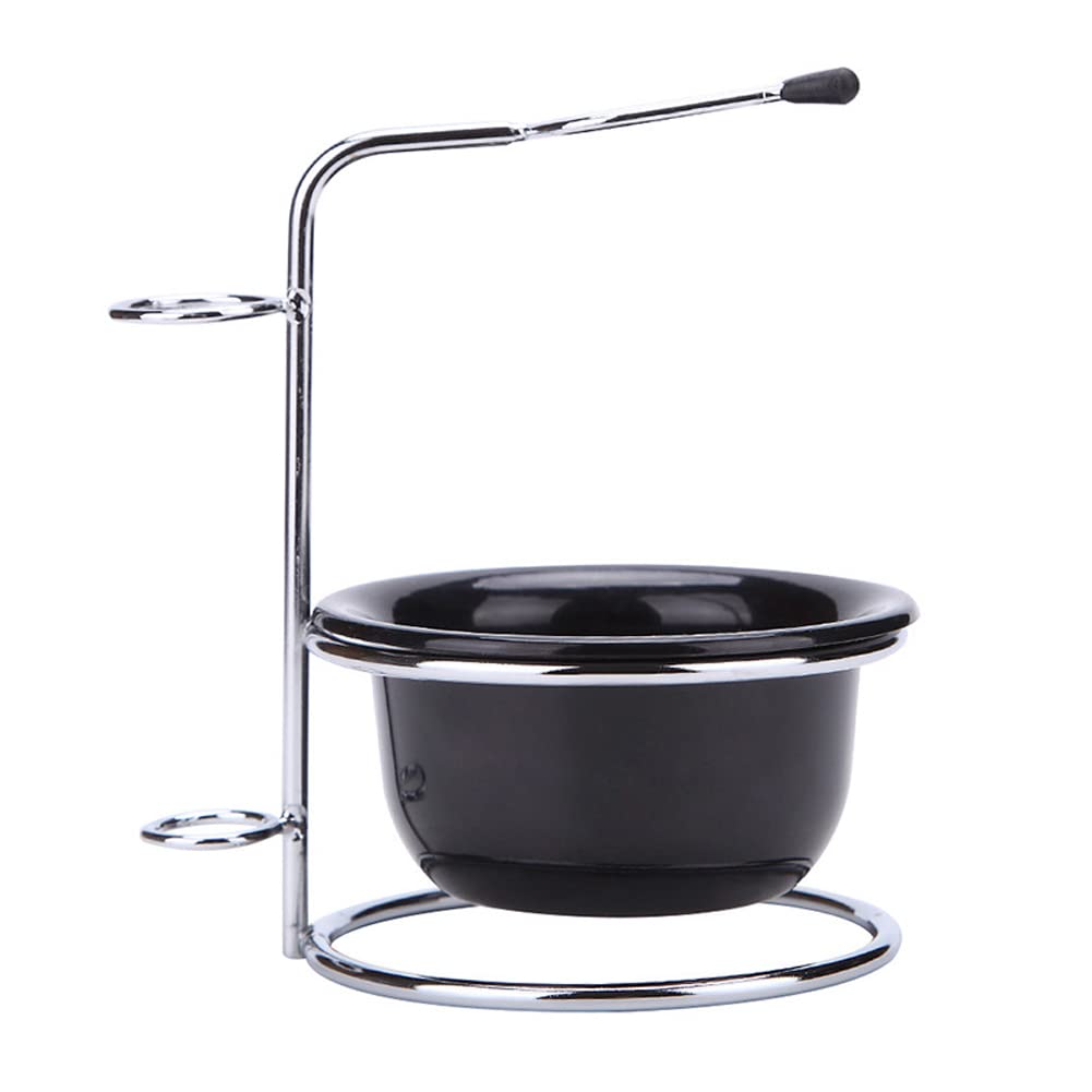 luzen Stainless Steel Shaving Bowl and Brush Stand, Professional 2 in 1 Shaving Stand Bowl Shaving Razor Brush Holder Grooming Tool Shaving Kit for Men