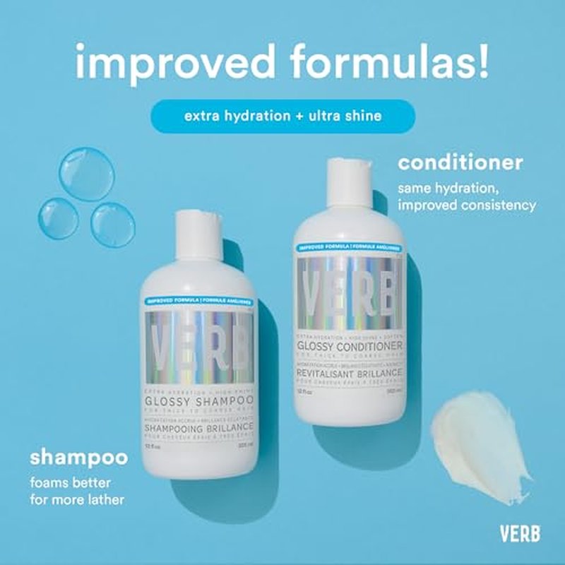 VERB Glossy Conditioner, 12 fl oz – Conditions, Detangles + Adds High Shine for Thick to Coarse Hair – Vegan, No Parabens or Harmful Sulfates
