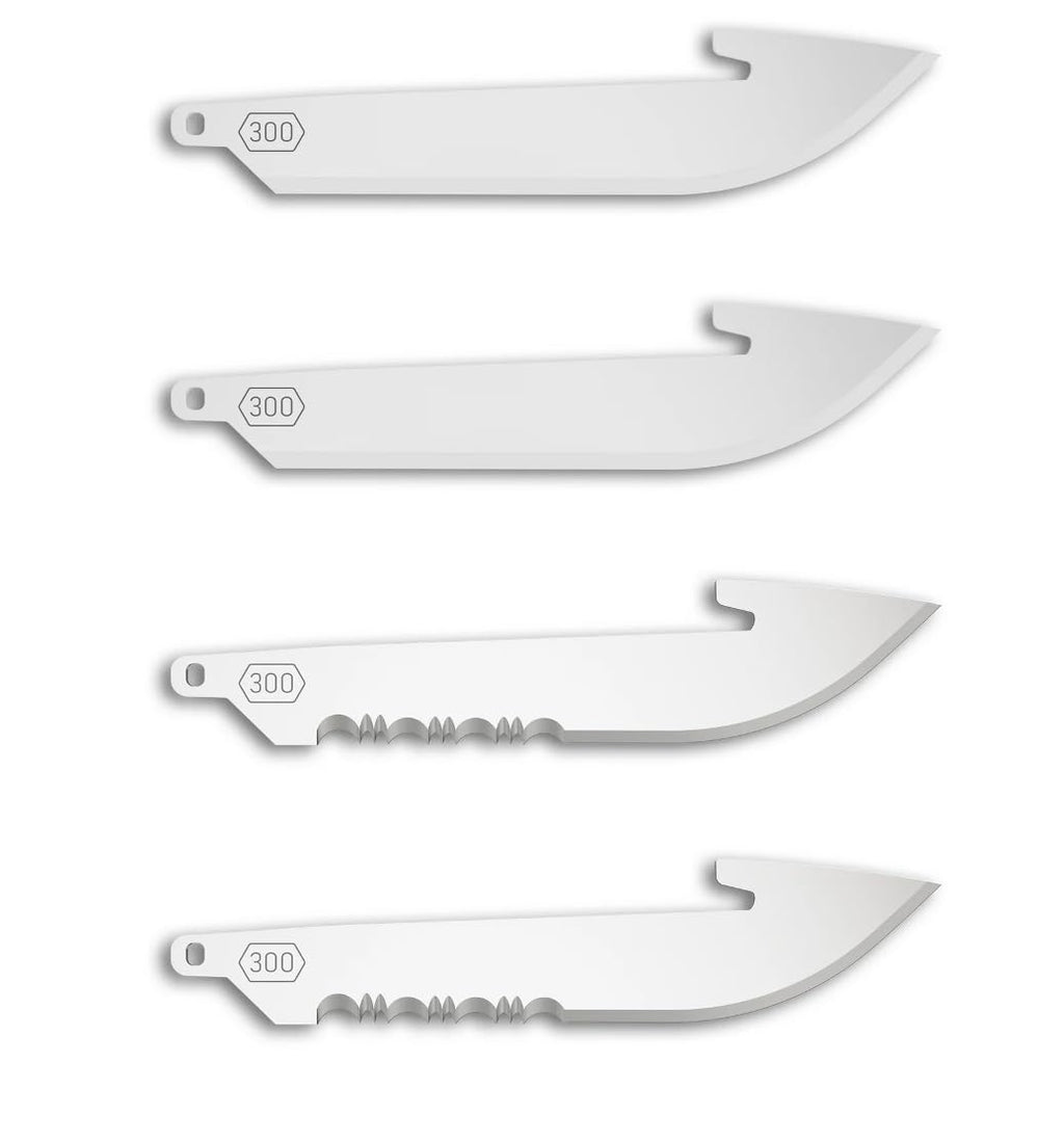 OUTDOOR EDGE 3" Replacable Combo Blade Pack - 2 Stainless Steel EDC Drop-Point Blades & 2 Stainless Steel Serrated Drop-Points - Compatible 3" Razor Blade Knives