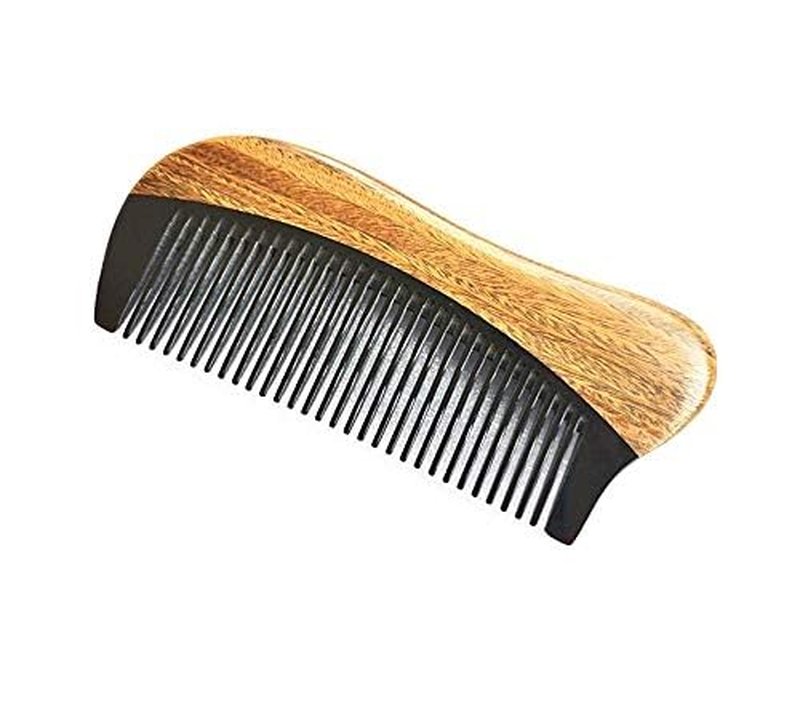 Exquisite Natural Ox Horn Pocket Hair Comb - Natural Green Sandalwood Buffalo Horn Comb 100% Handmade Premium Quality Anti-Static Comb Without Handle (Palm Siz)