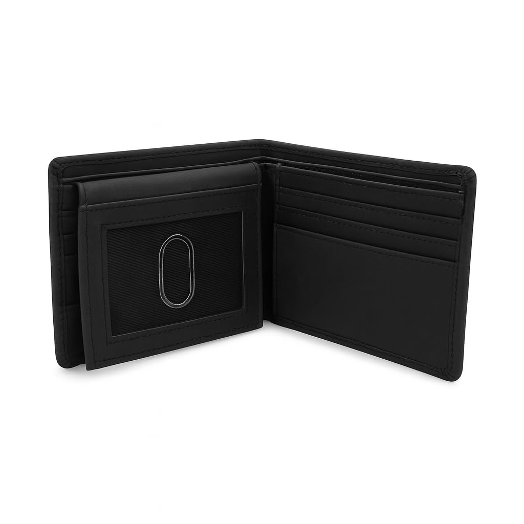 CestAntiQ Full Grain Leather RFID Blocking Bifold Wallet for Men with Guitar Pick Holder, Slim Leather Billfold, Classic Gift Wallet (Pass Case Wallet, Black)