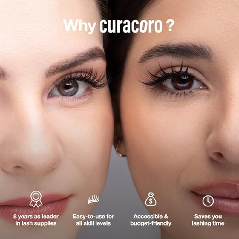Curacoro Laser Flat Lash Extensions – Lightweight & Long-Lasting Flat Lashes with Laser-Enhanced Adhesion | True Black 0.15-CC Curl 7mm-15mm Eyelash Extensions for Professionals