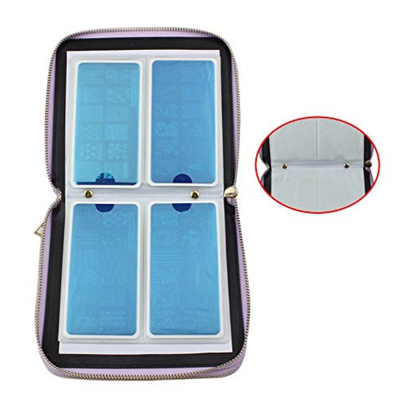 FingerAngel 120 Slots Nail Stamping Plate Holder Case Laser Style Rectangular Manicure Nail Art Plate Organizer with Double Zipper Nail Template Case (C)