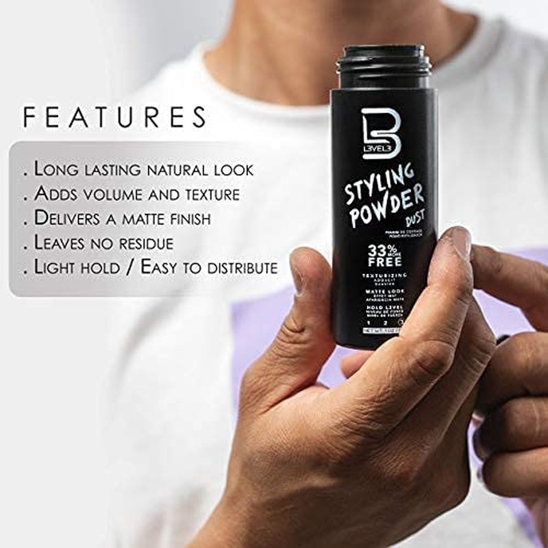 L3 Level 3 Travel Styling Powder - Small 0.18 oz for Travel - Natural Look Mens Powder - Sample Styling Powder
