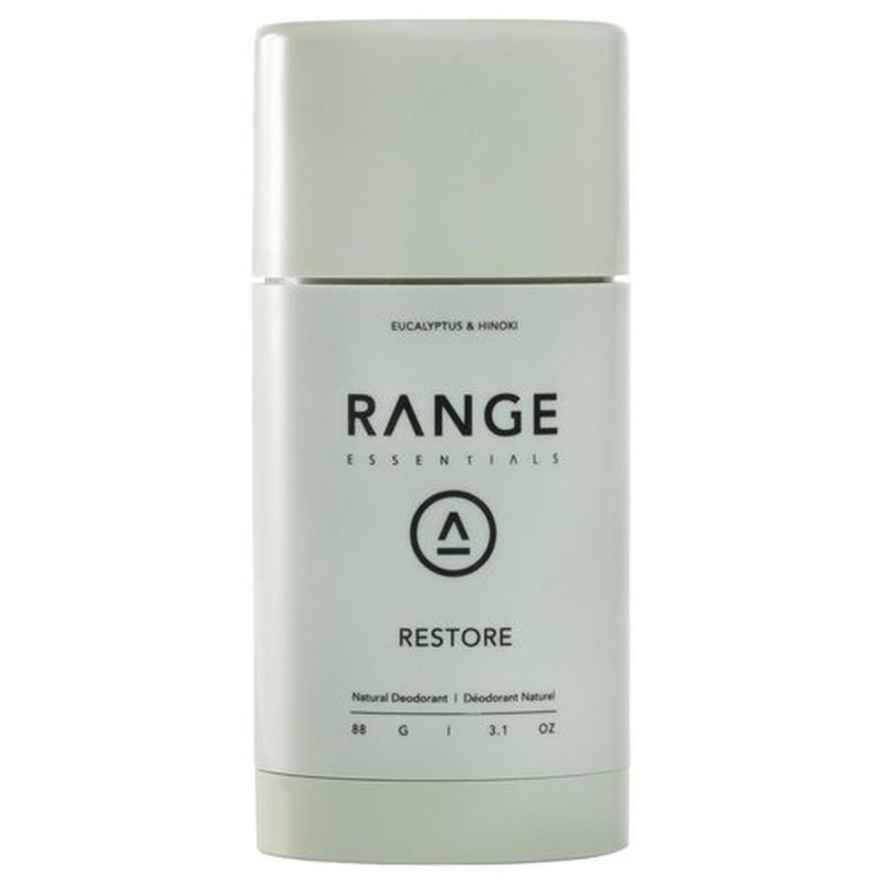 Range Essentials Restore Natural Deodorant - Eucalyptus Hinoki, Aluminum-Free, Extra Strength, Mini Travel Size (88g)