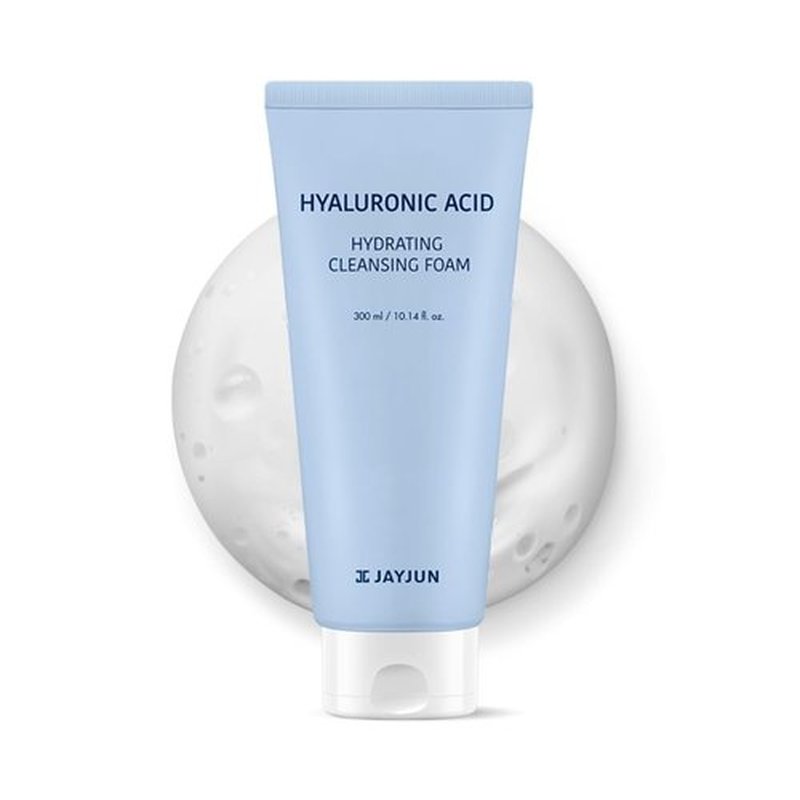 JAYJUN Hyaluronic Acid Hydrating Cleansing Foam 300 mL (10.1 fl. oz) - 8-Type Hyaluronic Acid Moisturizing Face Wash, Skin-Comfort Cleanser, Korean Hydrating Facial Cleanser