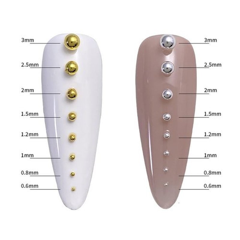 CYBERNOVA 8Packs 3D Nail Art Steel Balls Mini Beads Gold Silver Nail Charm 0.6mm-3.0mm Metal Steel Beads for Women DIY Nail Art Accessories with Tweezers (Gold)