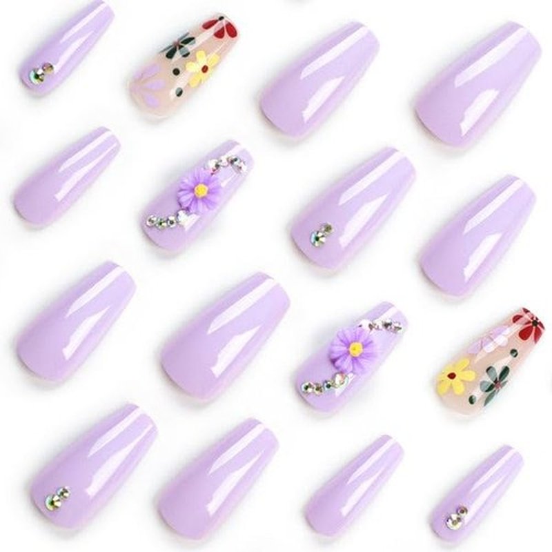 GALSPRO Medium Press on Nails - Set of 24 Fake Nails with Designs in 12 Different Sizes for Perfect Fit, Cute False Nails Kit for Women with 0.07oz Nail Glue, A Double Sided Nail File & Cuticle Stick