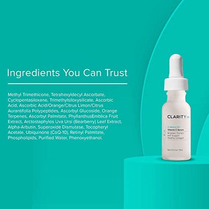 ClarityRx C-Results Vitamin C Brightening Face Serum, Natural Plant-Based Anti-Aging Facial Treatment for Dark Spots & Acne Scars (0.5 fl oz)