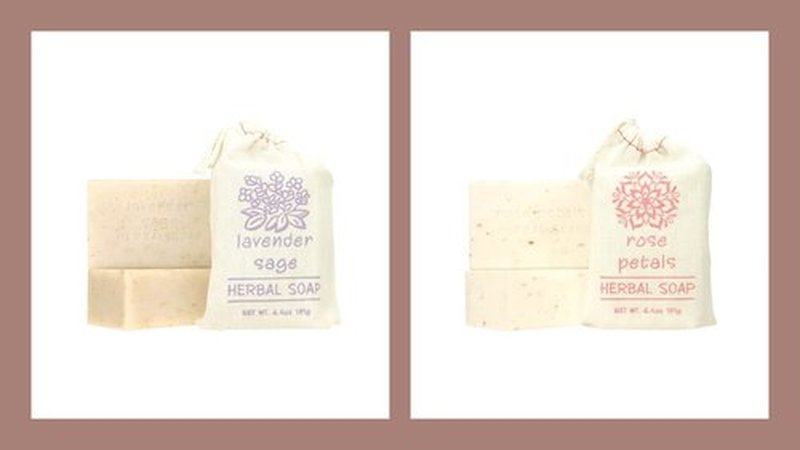 Greenwich Bay Trading Set of 2 Herbal Soaps Lavender Sage and Rose Petal - 6.4 Oz Bars Wrapped in Drawstring Cloth Sacks-Enriched with Shea Butter, Virgin Olive Oil and Fresh Botanical Scents