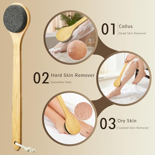 Beomeen Pumice Stone for Feet with Long Handle 15.7", Hard Skin Callus Remover, Scrubber and Exfoliator for Dead Dry Skin, Softer & Smoother Feet, Pedicure Tool Grey