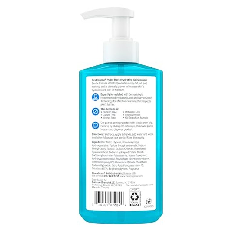 Neutrogena Hydro Boost Face Wash, Hydrating Facial Cleanser with Hyaluronic Acid, Daily Foaming Face Wash & Makeup Remover, Hypoallergenic, Alcohol- & Paraben-Free Gel Cleanser, 12 fl. oz
