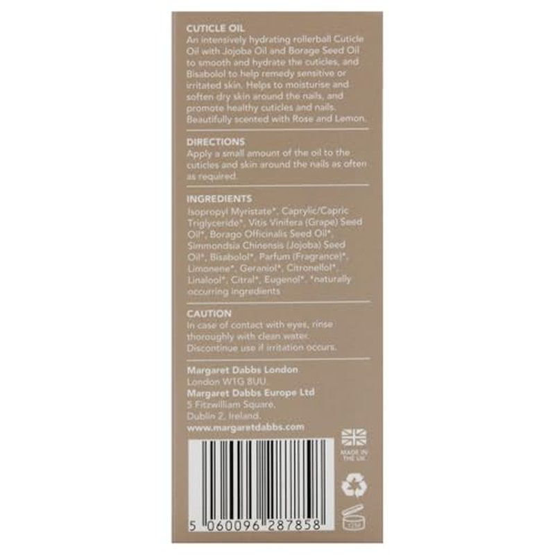 Margaret Dabbs London Pure Cuticle Oil Fast Absorbing Rollerball Oil to Restore Healthy Cuticles with Jojoba Oil and Borage Seed Oil 10ml