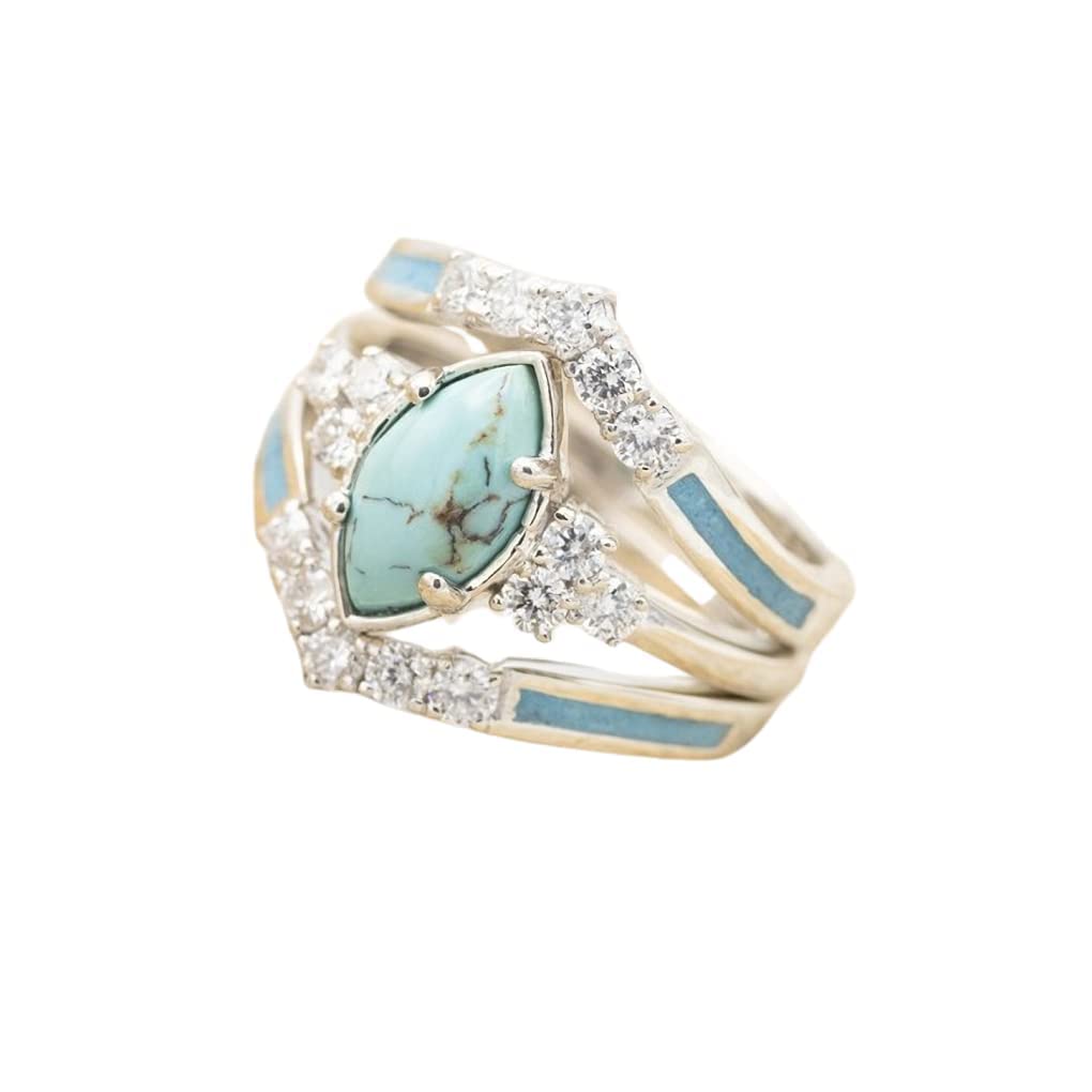 3 PCS Natural Turquoise Diamond Ring Set - Western Jewelry Silver Color Rings for Women - Bohemian Joint Knuckle Finger Rings With Sparkling Natural Gemstone