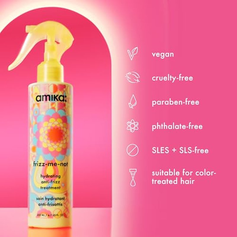 amika frizz-me-not hydrating anti-frizz treatment, 60ml | lightweight hydrating spray for medium to thick coarse hair types 2a-4c, humidity + heat protection, smooth frizz for up to 72 hours
