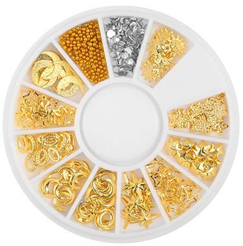 YesLady Nail Art Gold Metal Studs 3D DIY Punk Rivet Gems Manicure Beads Tips 10 Wheel Jewels Decoration
