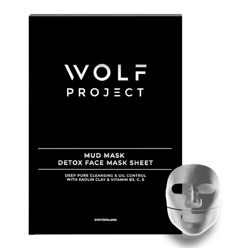 Wolf Project Korean Face Mask - Gentle Mud Mask with Pore Minimizer Serum, Vitamin B3, Vitamin C, Vitamin E, Oil Control. Deep Facial Cleansing For All Skin Types and Acne Prone Skin, 5 Pack
