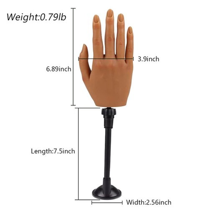Practice Hand for Acrylic Nails with Stand Bracket, Silicone Fake Hands to Practice Fake Nails Mannequin Hand for Nails Practice and Nail Art Single Right Hand Color 4#