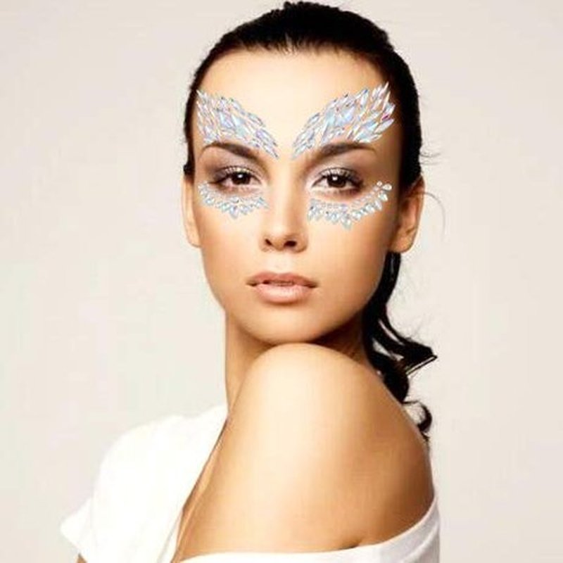 Blindery Rhinestone Face Jewels Rave Festival Gem Mermaid Chest Gem Crystal Eyes Stickers for Women and Girls 2PCS