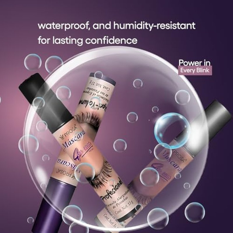 Prosa Mascara Set - Volume & Micro-Fiber - Waterproof Mascaras - Lengthening, Mexican Mascara, Smudge Resistant, Long Lasting, Clump-Free Formula for a Natural, Full Lash Look (3 Pack)