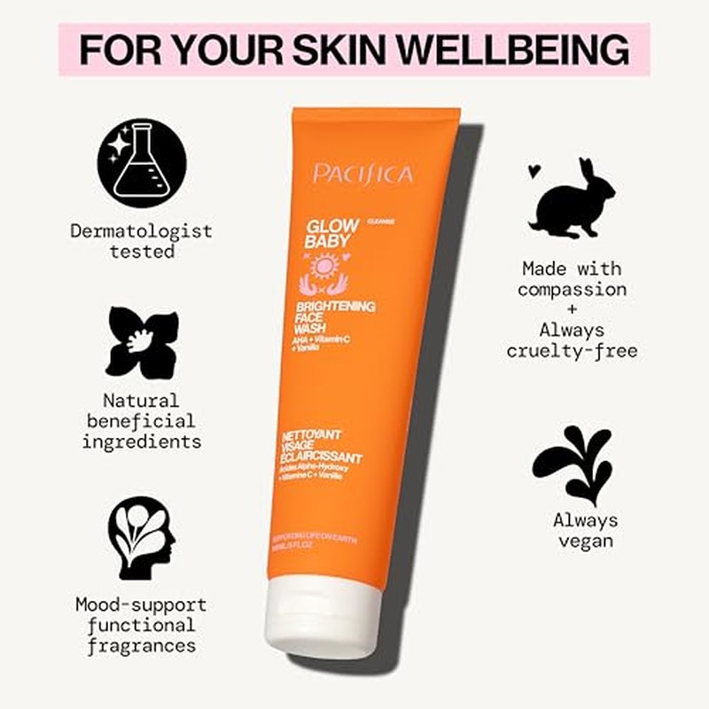 Pacifica Face Wash Duo – Glow Baby Vitamin C Brightening Cleanser + Sea Foam Gentle Cleanser, Daily Exfoliating Face Wash Set for All Skin Types, Sulfate-Free, Vegan