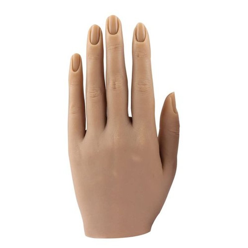 Practice Silicone Hand Female Mannequin Life Size Hand as Sketch Nail Practice Hands Jewelry Ring Glove Watch Display with Nail 18cm (Left hand, Light brown)