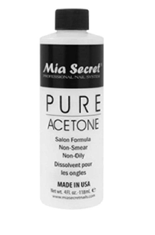 Mia Secret Nail Polish Remover, 100% Pure Acetone, 4 Fl. Oz. Safe and Gentle Cuticle Remover Liquid, Quick and Effective Formula, For Natural, Acrylic, and Sculptured Nails,