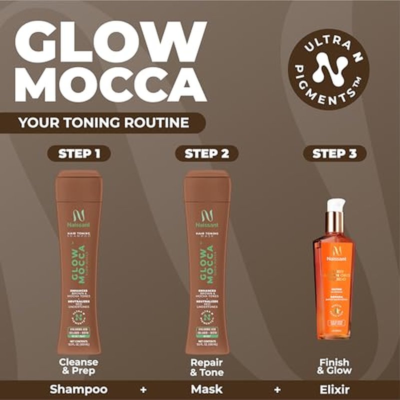 Naissant Glow Mocca Hair Toning Mask | Ultra High-Purity Pigments | Neutralizes Red&Orange Tones | For Brown&Mocha Hair | Hyaluronic Acid, Collagen &Biotin |Paraben, Ammonia &Sulfate Free | 10.1 Fl Oz