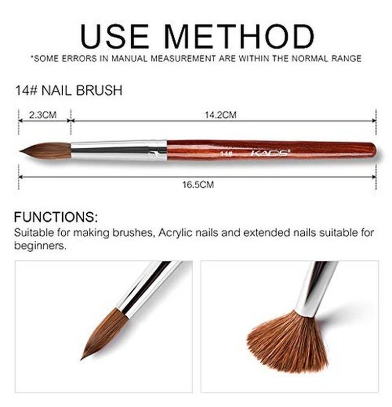 KADS 100% Kolinsky Sable Acrylic Nail Art Brush Red Wood Pen Nail Brush Size 12# 14# 16# 18# 20# Nail Art Manicure Tool Set (size14)