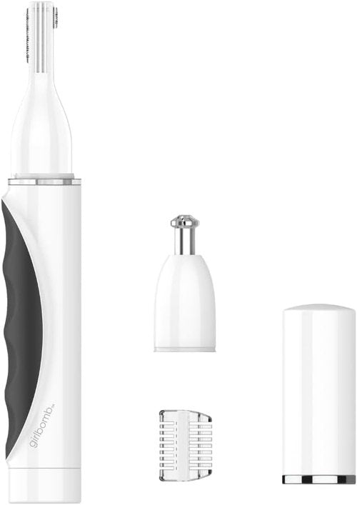 Conair GIRLBOMB Nose Hair Trimmer - Battery-Operated Face Hair Removal for Women | 360° Beveled Blade & LED Light