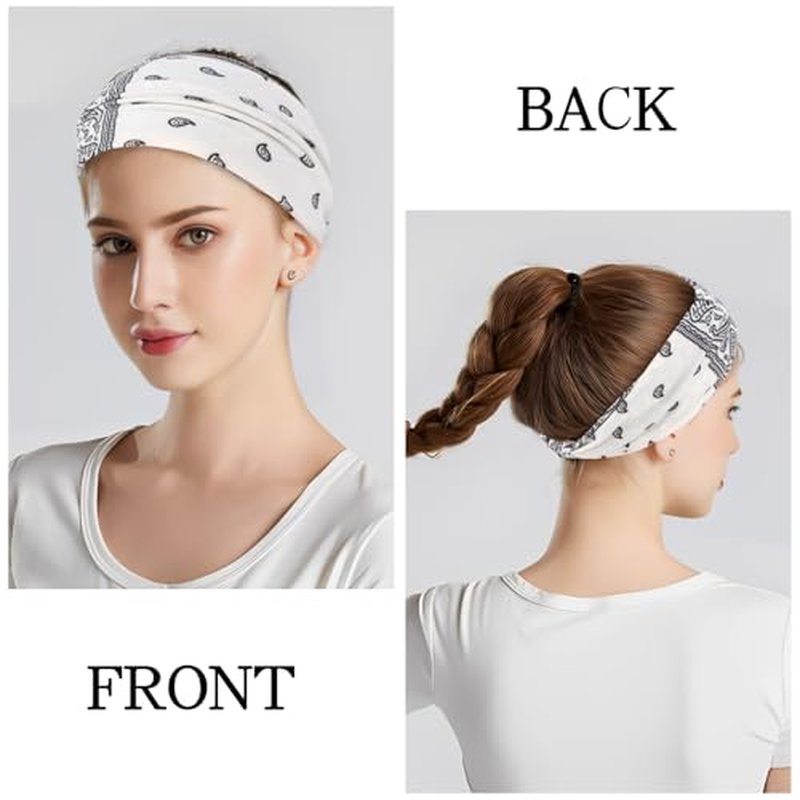 YARIEW Boho Headbands for Women Wide Bandana Headbands Stretch Knotted Headband Elastic Head Bands Women's Hair Band Non-Slip Yoga Workout Head Wraps Hair Accessories for Women