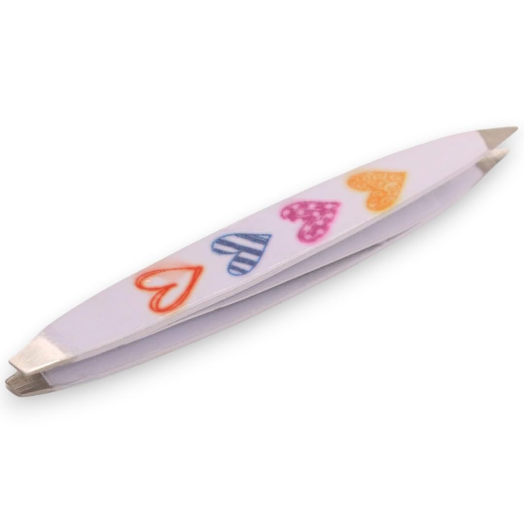 F.A.R.A.H Z-Tweeze Professional Stainless Steel Dual Ended Precision Tweezers - Heart Collection (Sketch My Heart White)