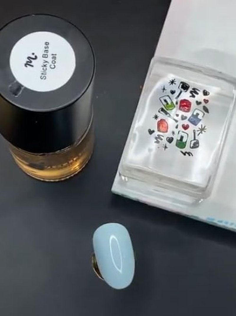 Maniology Sticky Base Coat for Reverse Stamping Nail Art Powder Glitters Foils, Adhering Base Coat
