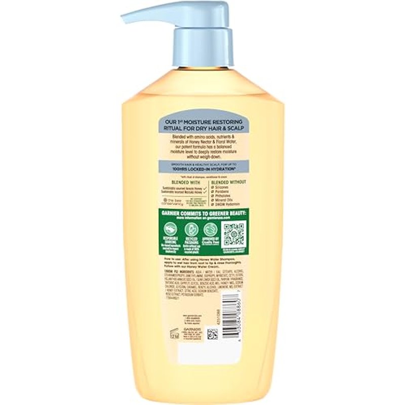 Garnier Whole Blends Honey Water Moisture Restoring Conditioner, Hair Care for Dry Hair and Dry Scalp with Honey Nectar and Floral Water, 26.6 Fl Oz