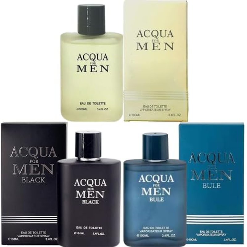 Acqua Cologne for Men - Eau de Toilette Trio with Bergamot, Jasmine & Cedarwood | 3.4oz (100ml) Each