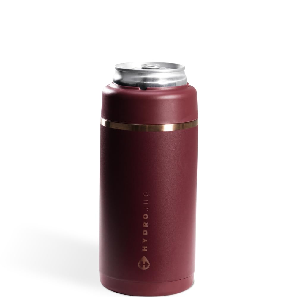 HydroJug Slim Can Cooler 12 oz, Stainless Steel Can Holder, Merlot
