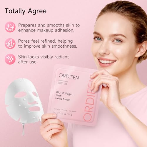 ORDIFEN Bio Collagen Real Deep Mask, Bio-Collagen Face Masks - Deep Hydrating Overnight Face Mask, Korean Skincare, 4 PCS Facial Treatments & Masks for Women - Firming & Moisturizing