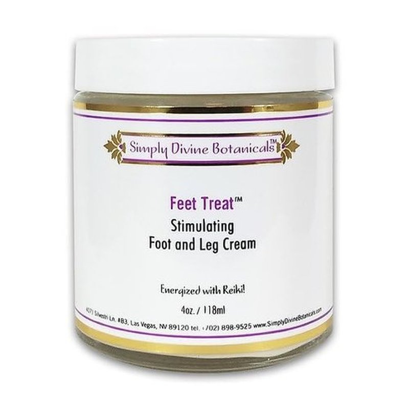 Simply Divine Botanicals Feet Treat Cream - Cooling and Stimulating Relief for Swollen Feet, Hands & Headaches - Organic Aloe, Peppermint & Spikenard, 4 oz