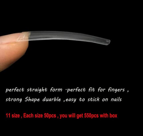 550 PCs XXL Tarpered Square Nail Tips,SITELENABY Ultra-thin Half Cover Clear Square Nail Tips False Artificial Nails Tips 11 Sizes with Box (Tapered Square French Tips)