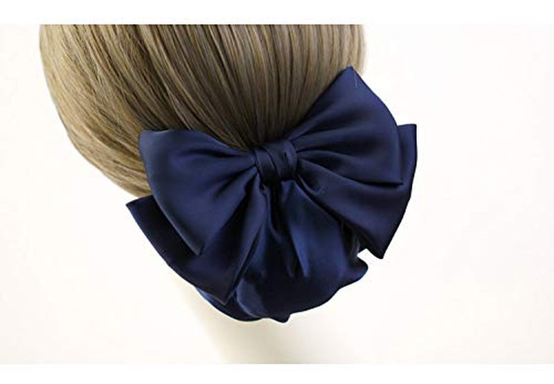 Women's Professional Ribbon Hair Clip with Black or Navy Chignon Cover, Barrette Net Bow-knot Decor