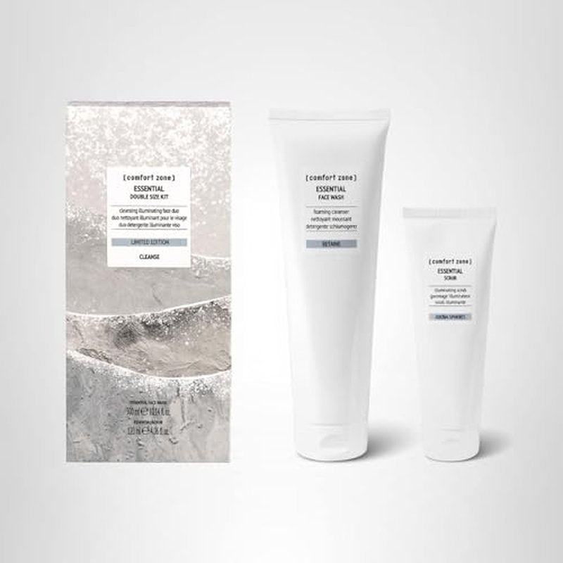 [ comfort zone ] Essential Double Size Kit, With Face Wash and Scrub, Most-Loved Products in Double Format, Proper Everyday Face Cleaning 300 ml and 120 ml (2 Piece Set)